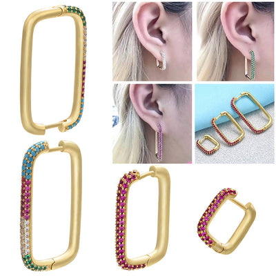 Fashion Square Copper Plated Rhinestone Hoop Earrings