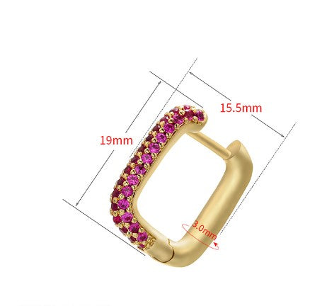 Fashion Square Copper Plated Rhinestone Hoop Earrings