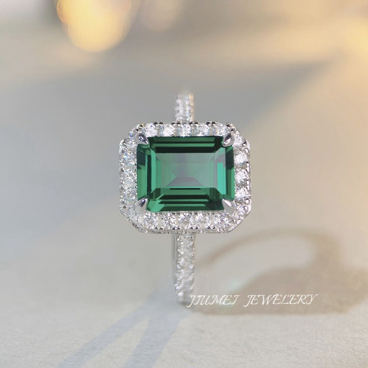 Emerald Cut Sterling Silver Plated Ring with Artificial Diamond