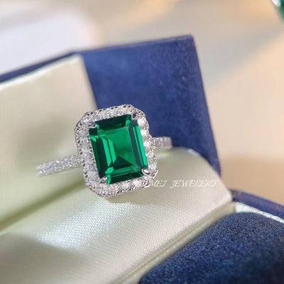 Emerald Cut Sterling Silver Plated Ring with Artificial Diamond