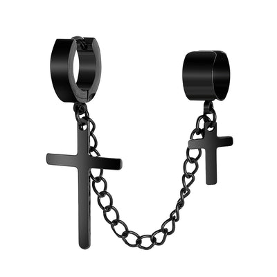 Fashion Stainless Steel C-Shaped Cross Chain Stud Earrings