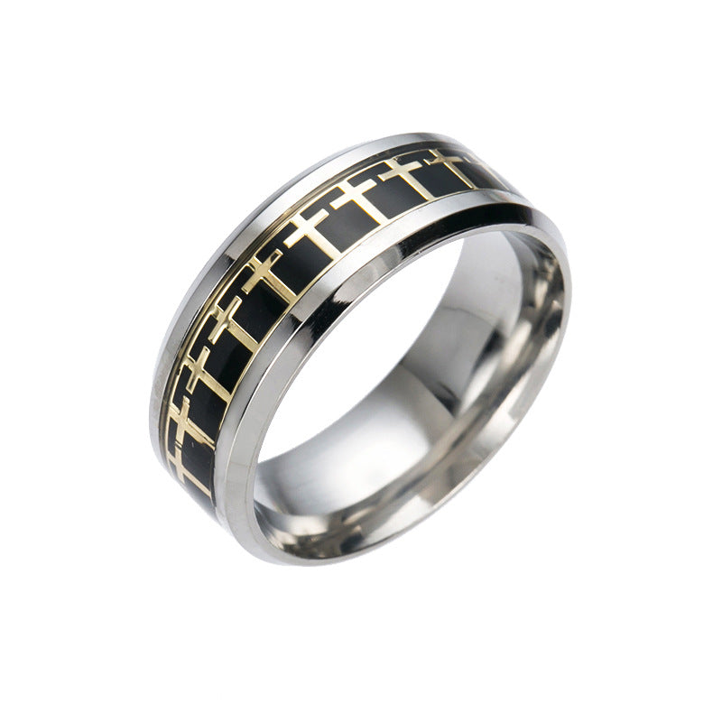 Stainless Steel Cross Design Blue Gold Ring