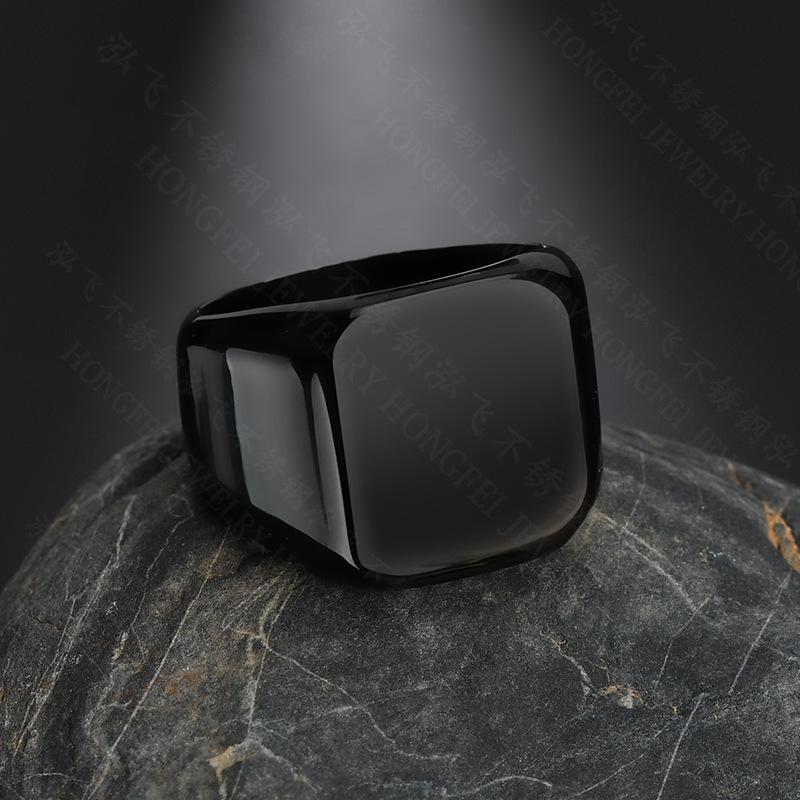 Fashion Stainless Steel Glossy Square Ring NHHF145910