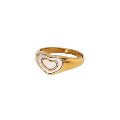 Fashion Retro Black and White Heart Stainless Steel Ring