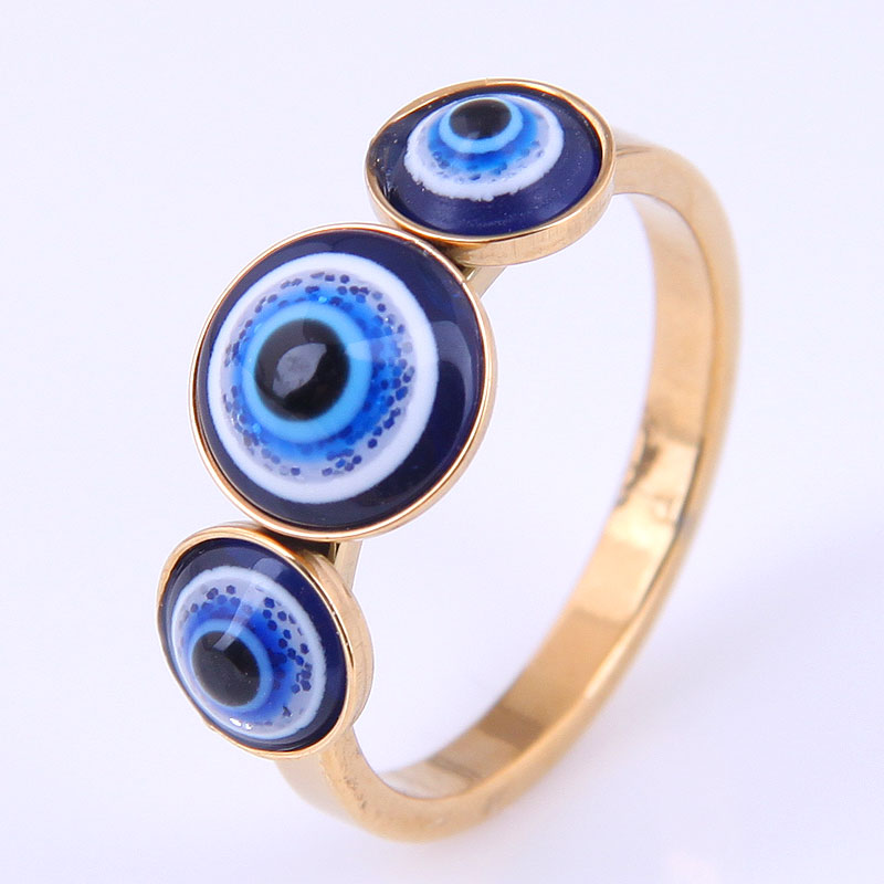 Fashion Stainless Steel Demon Eye Ring with Crystal Inlay