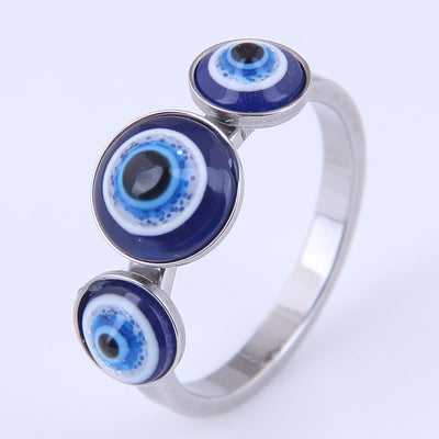 Fashion Stainless Steel Demon Eye Ring with Crystal Inlay