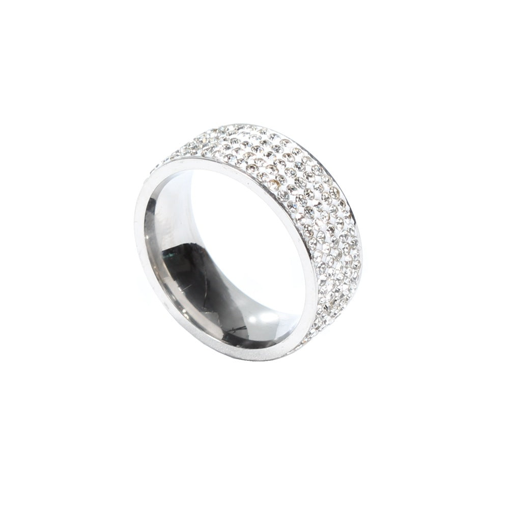 Stainless Steel Five-Row Diamond Ring - 8mm Minimalist Design