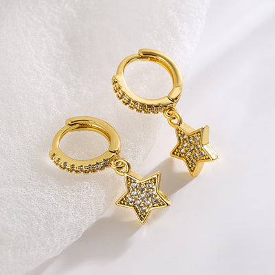 Fashion Star Copper Gold Plated Zircon Earrings 1 Pair