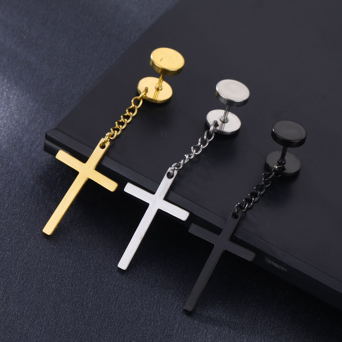 Fashion Star Cross Pendant Dumbbell Titanium Steel Men's Earrings