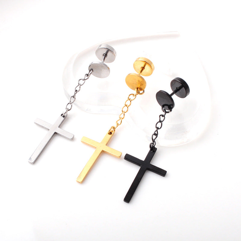 Fashion Star Cross Pendant Dumbbell Titanium Steel Men's Earrings