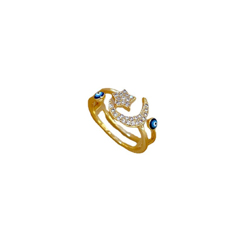 Fashion Star Moon Zircon Adjustable Ring