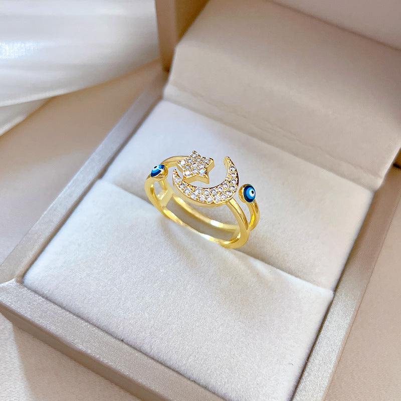 Fashion Star Moon Zircon Adjustable Ring