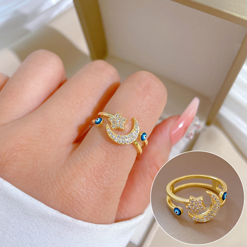 Fashion Star Moon Zircon Adjustable Ring