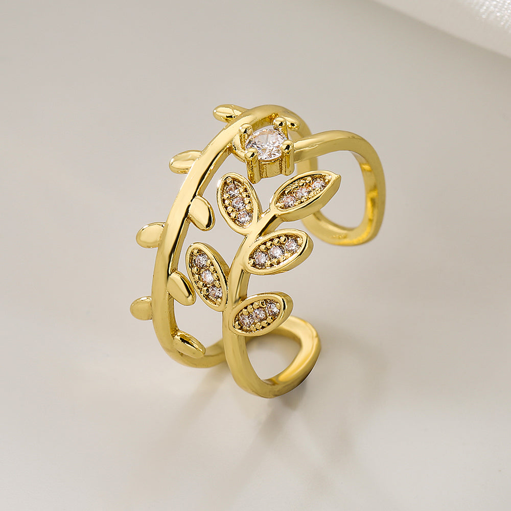 Fashion Geometric Star Moon Flower 18k Gold Plated Zircon Open Ring