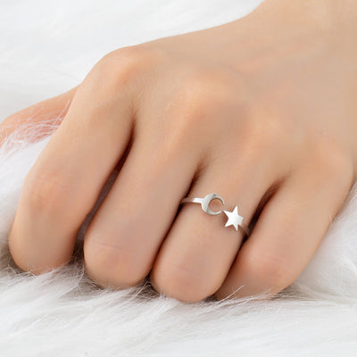 Fashion Star and Moon Stainless Steel Open Ring Set