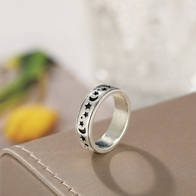 Fashion Stars And Moon Double Rotating Ring