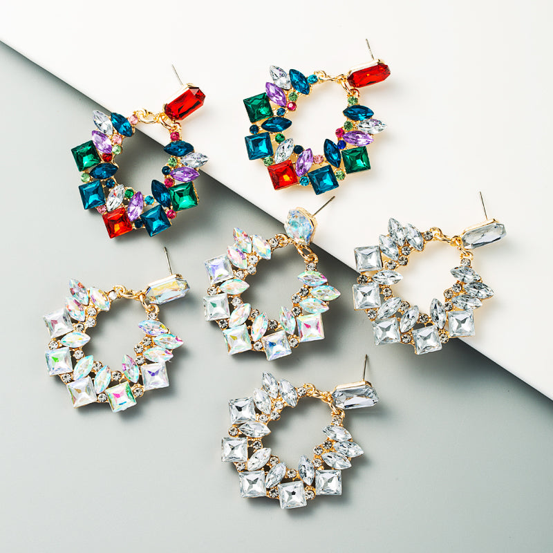 Exaggerated Geometric Alloy Rhinestone Earrings