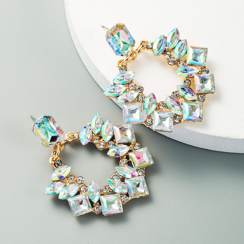 Exaggerated Geometric Alloy Rhinestone Earrings