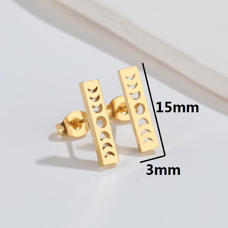 Fashion Geometric Sun Moon Stainless Steel Stud Earrings