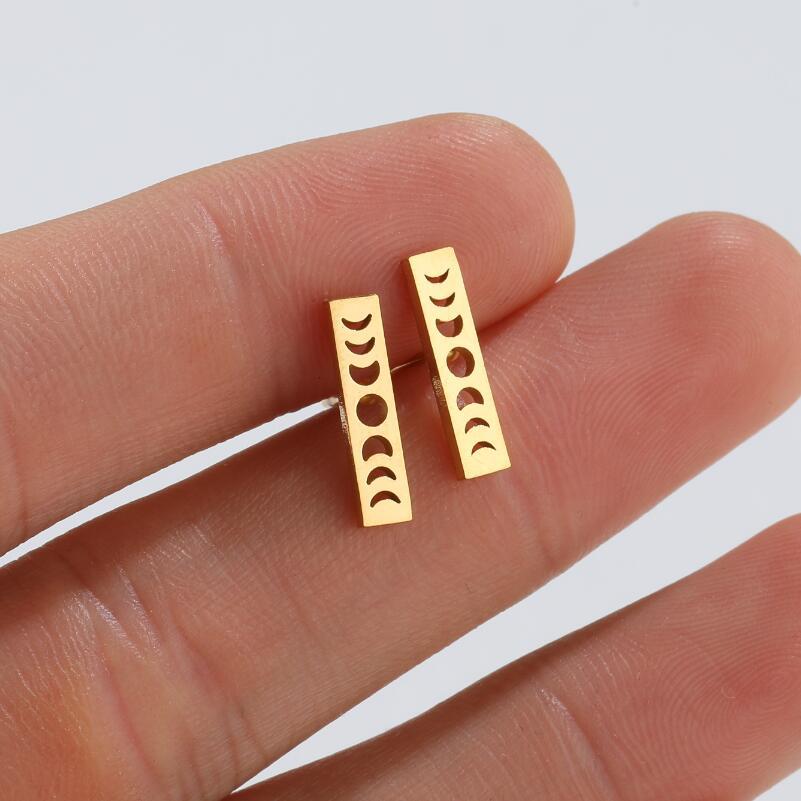 Fashion Geometric Sun Moon Stainless Steel Stud Earrings