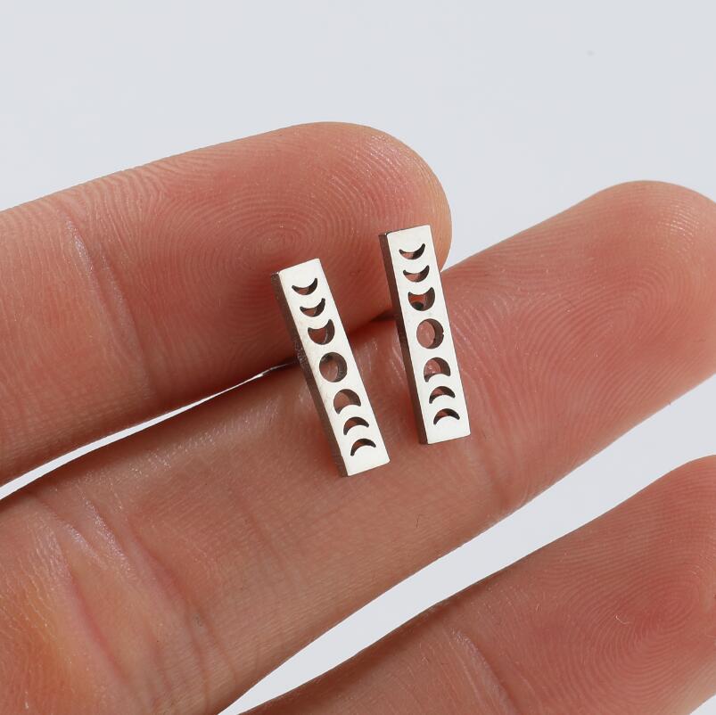 Fashion Geometric Sun Moon Stainless Steel Stud Earrings