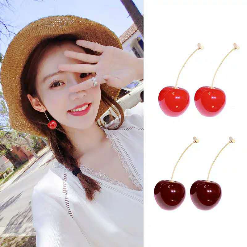 Fashion Sweet Cherry Fruit Synthetic Resin Alloy Fruit Resin Women'S Earrings 1 Pair