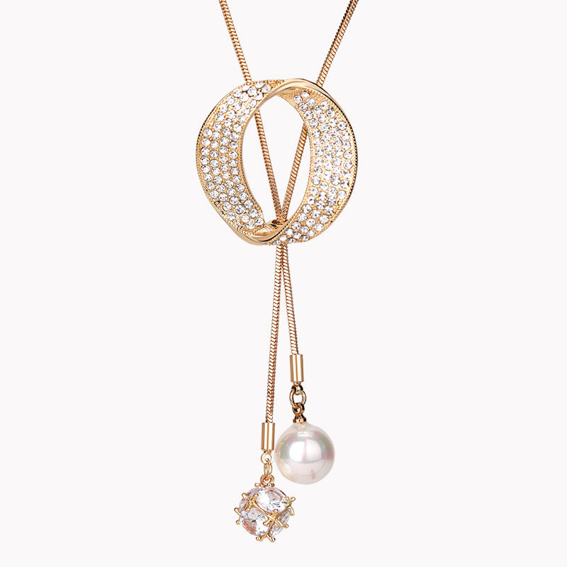 Elegant Tassel Alloy Necklace with Artificial Pearls and Zirconia Pendants