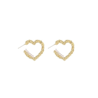 Fashion Metal Heart Pearl Earrings - Hypoallergenic Korean Style Studs