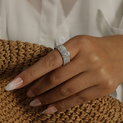Fashion Titanium Steel Geometric Full Diamond Ring