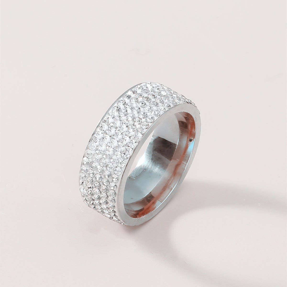 Fashion Titanium Steel Geometric Full Diamond Ring