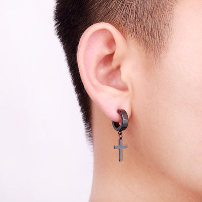Fashion Titanium Steel Punk Glossy Cross Pendent Earrings Single