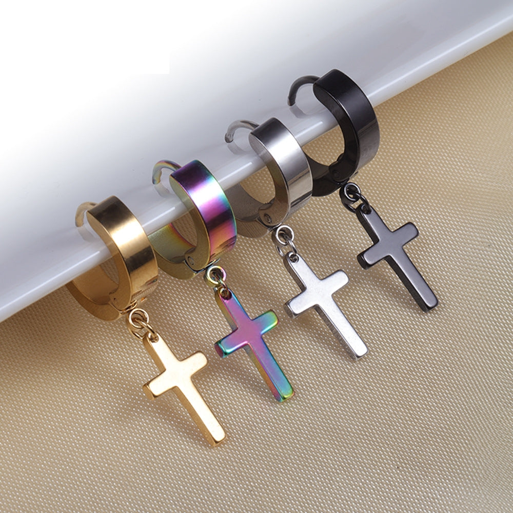 Fashion Titanium Steel Punk Cross Pendant Earrings - Hypoallergenic Stainless Steel Design