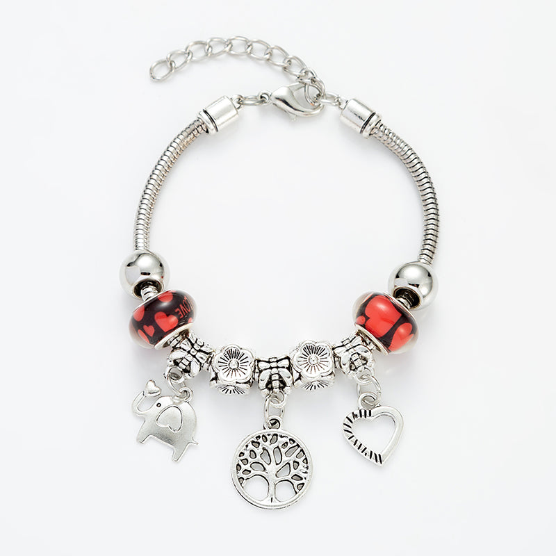 Fashion Tree of Life Heart Elephant Titanium Steel Beaded Bracelet