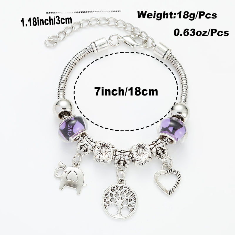 Fashion Tree of Life Heart Elephant Titanium Steel Beaded Bracelet