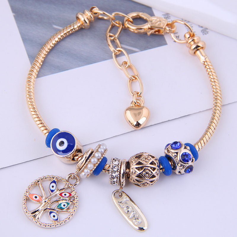 Fashion Bohemian Evil Eye Tree of Life Pearl Charm Bracelet