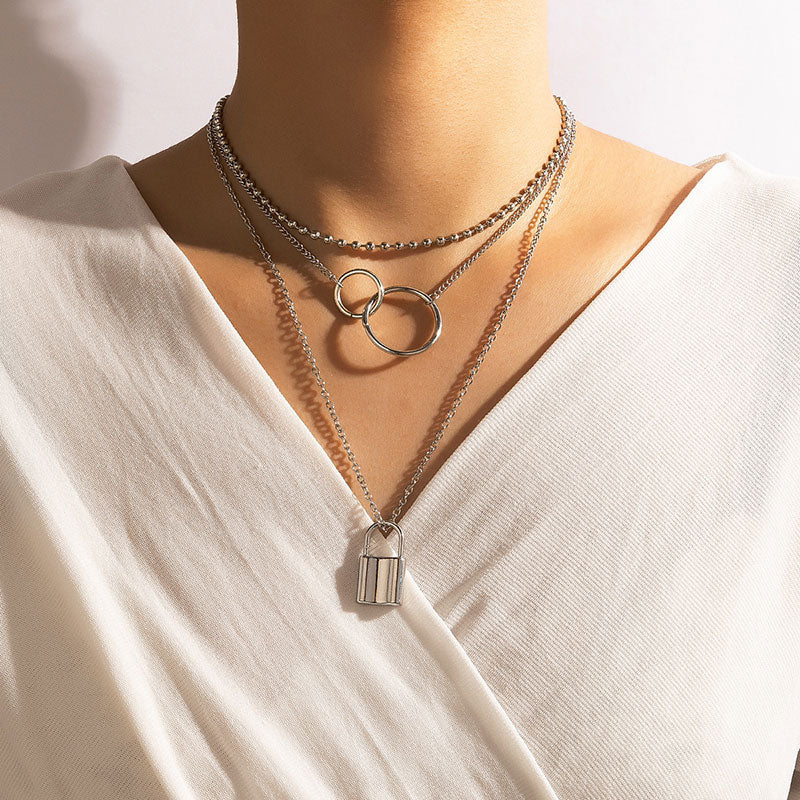 Fashion Multi-layer Heart Lock Pendant Necklace