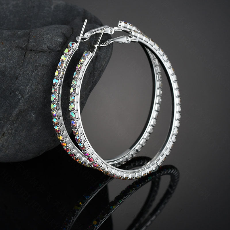 Exaggerated Geometric Circle Earrings with Large Diamond Design - Bridal Jewelry