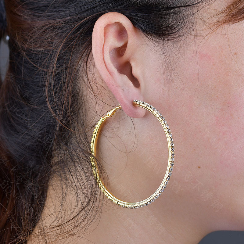 Exaggerated Geometric Circle Earrings with Large Diamond Design - Bridal Jewelry