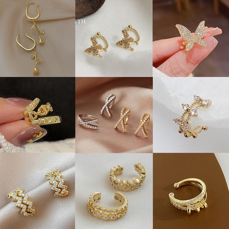 Fashion U Shape Copper Plating Zircon Clip-On Earrings for Women