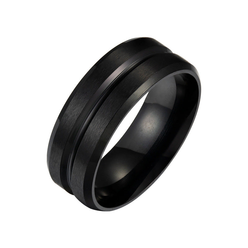 Fashion Wide Middle Groove Frosted Titanium Steel Ring