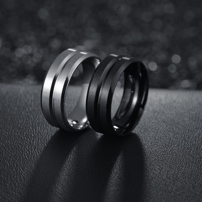 Fashion Wide Middle Groove Frosted Titanium Steel Ring