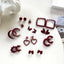 Fashion Wine Red Flocking Geometric Collection Earrings