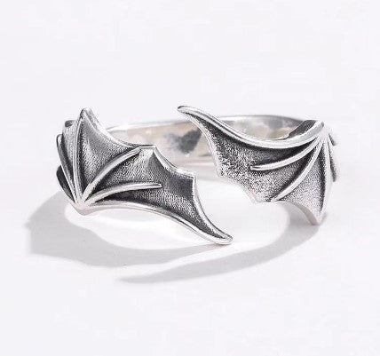 Angel and Demon Wings Adjustable Couple Ring - Silver Alloy Jewelry