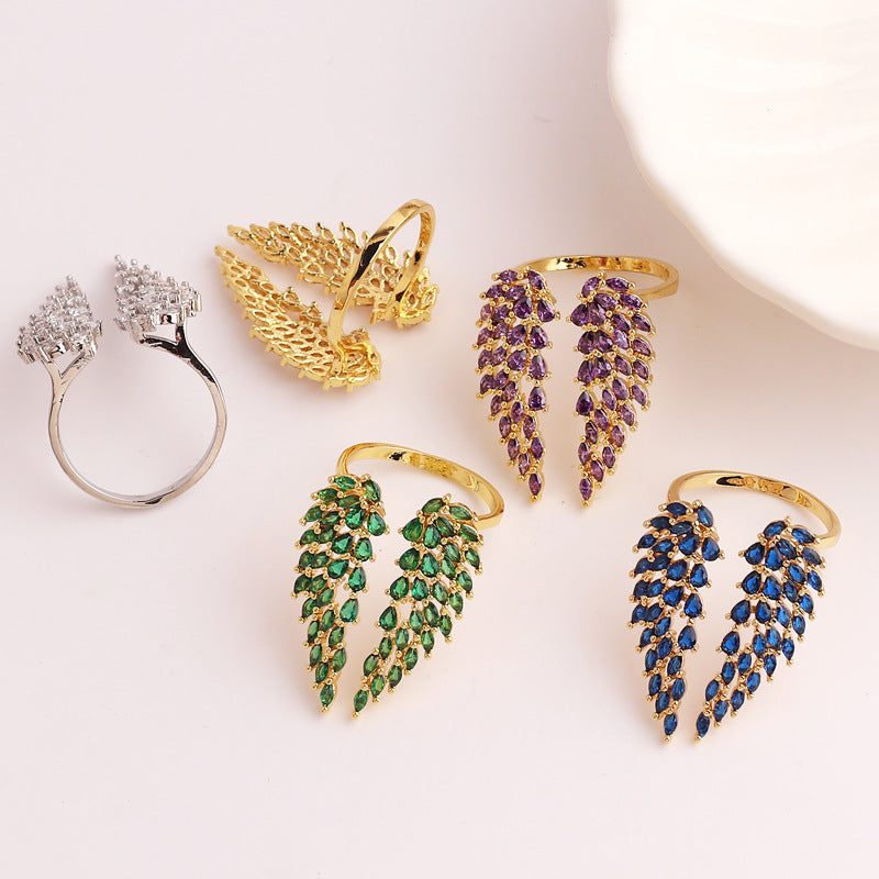 Elegant Leaf Design 18k Gold Plated Zircon Adjustable Ring