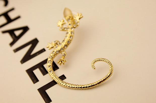 Lizard Ear Cuff Clip Earrings with Rhinestones in Rose Gold Alloy