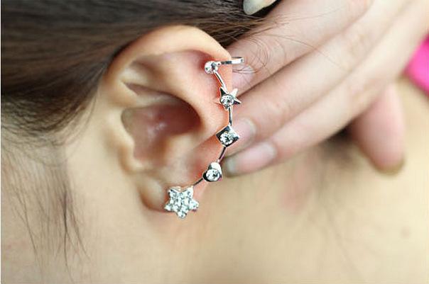 Fashion Women Star Rhinestone Ear Cuff Clip Earrings with Soft Pad