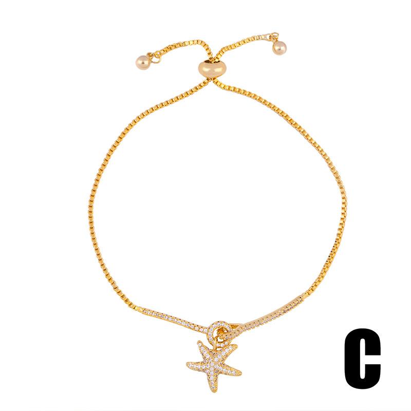 Fashion Zircon Crystal Starfish Adjustable Pull Bracelet for Women