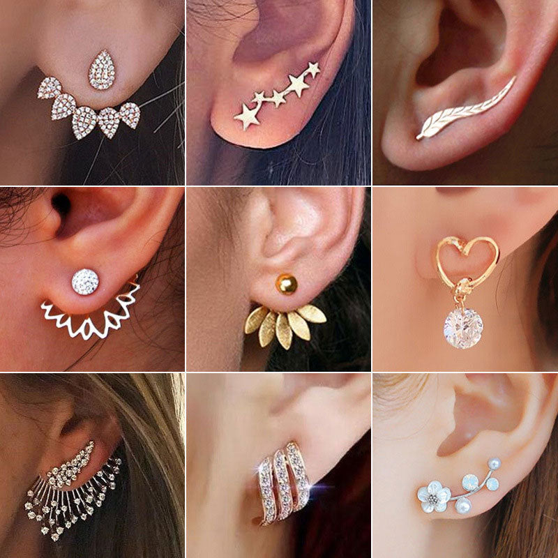 Fashion Zircon Inlaid Daisy Flower Back Hanging Stud Petals Refined Simple Earrings