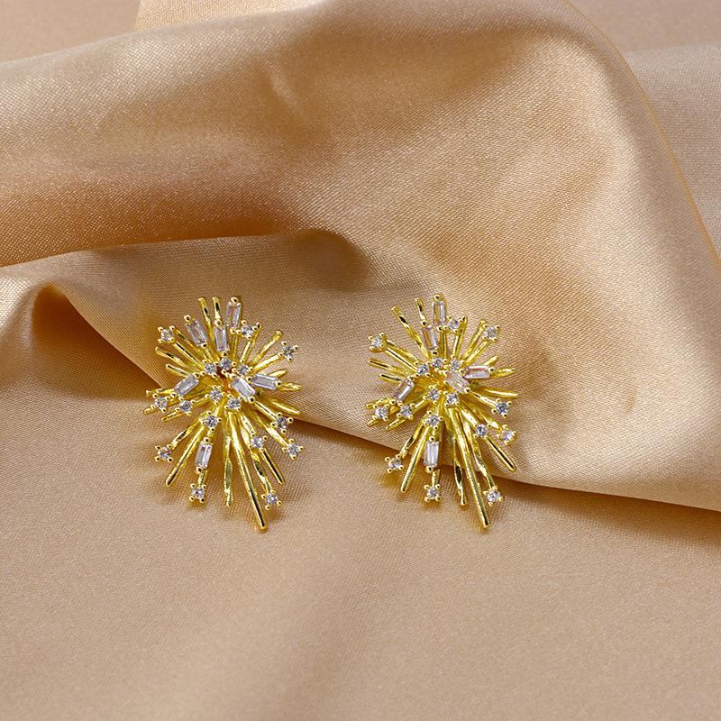 Firework Zircon Crystal Stud Earrings for Women S925 Silver Needle