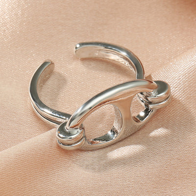 Foreign Trade Hot Selling Retro Personality Silver Open Ring Simple Pig Nose Buckle Trend Titanium Steel Ring
